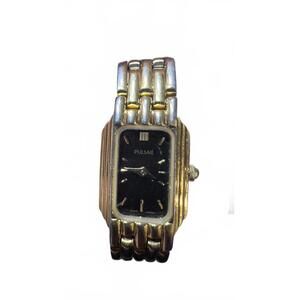 Pulsar Gold Tone Women's Wristwatch with Black Rectangular D